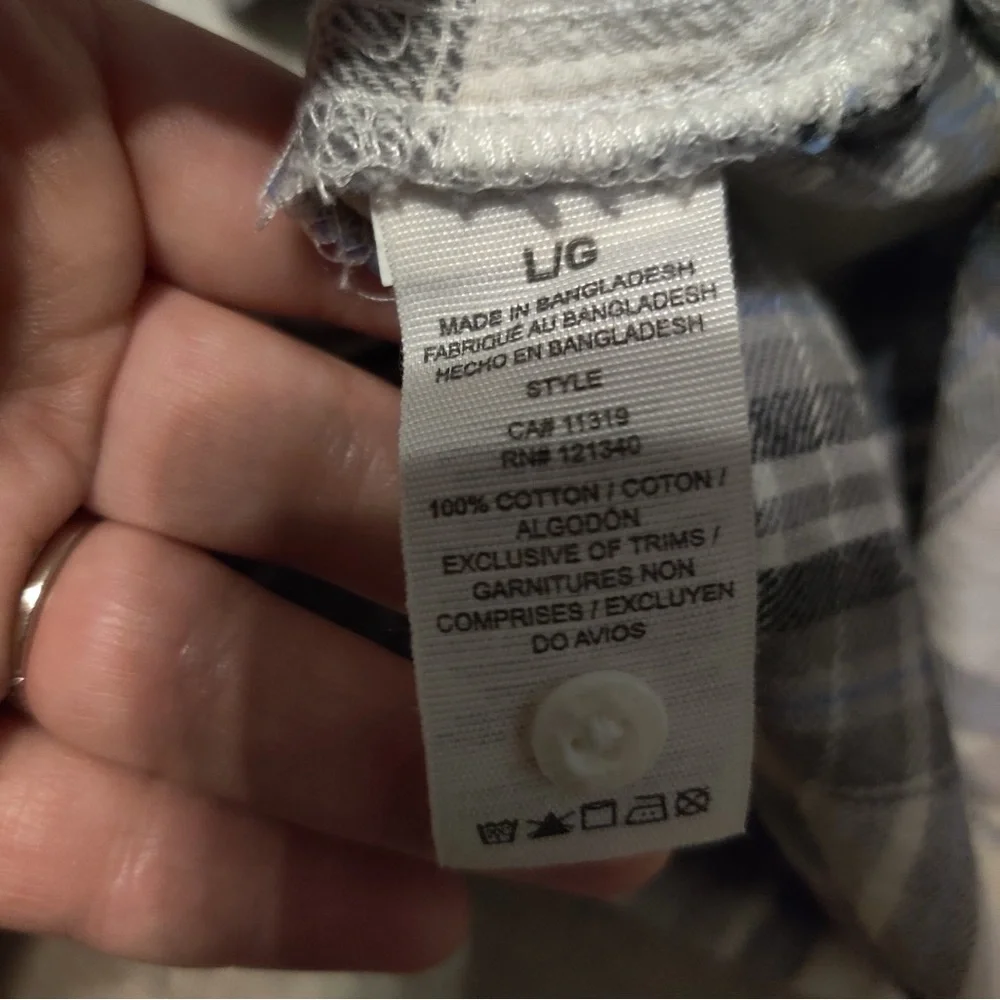 Garage Gray Cream Plaid Boyfriend Fit Button Front Flannel Shirt - Picture 4 of 6